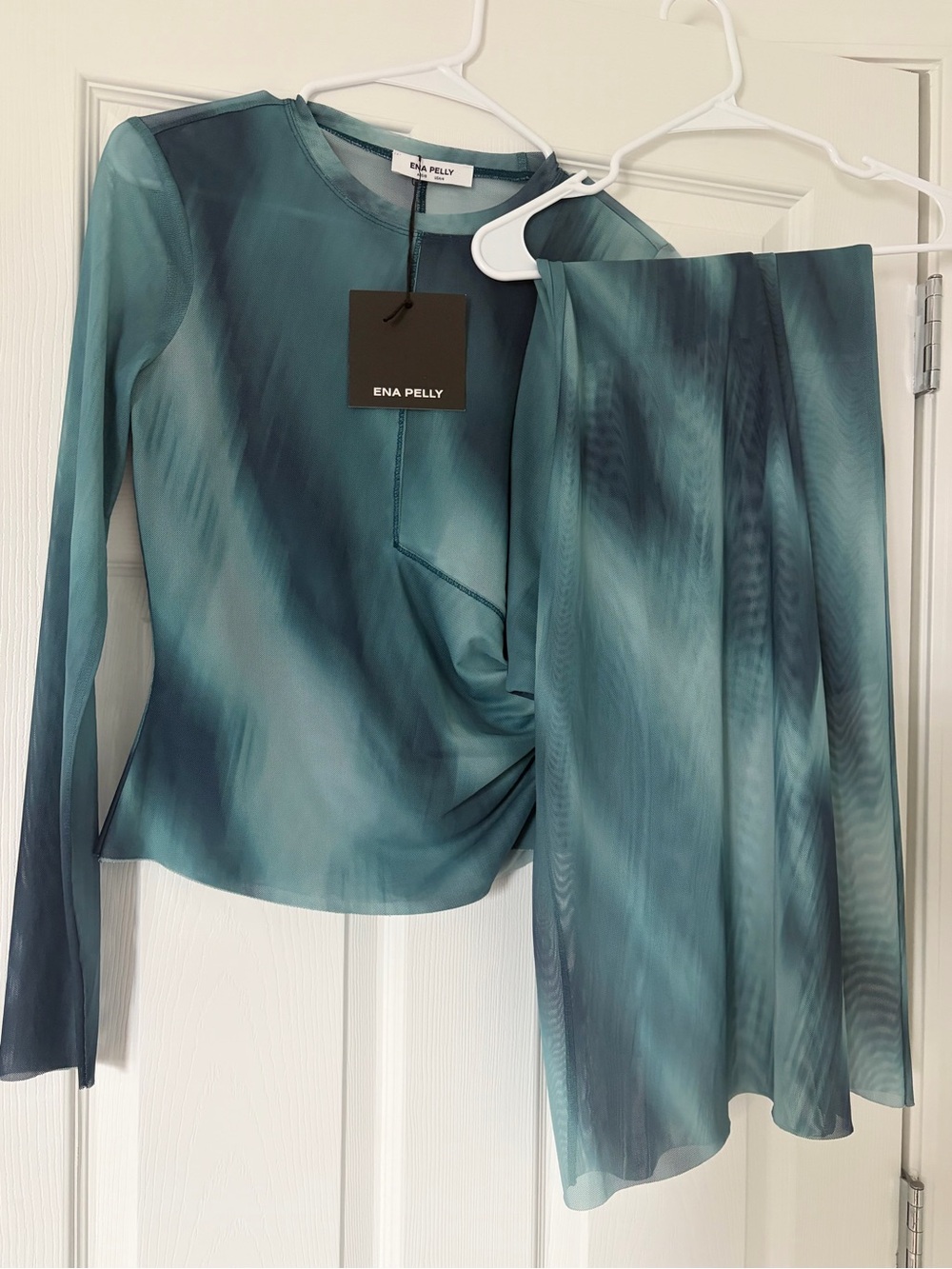 Ena Pelly Teal and Deep Teal Marble-Print Skirt Set